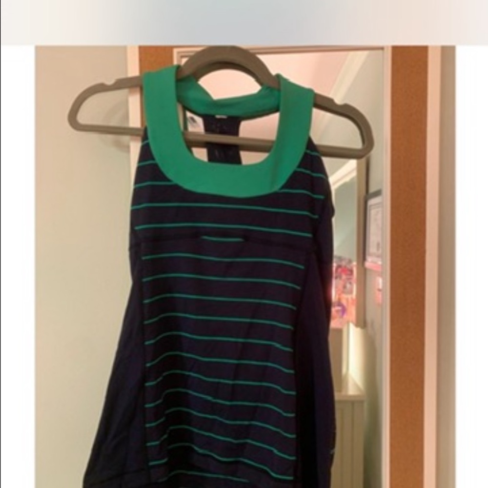 lululemon athletica Green and Navy Striped Tank Top